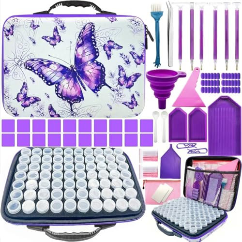 NINGESHOP Diamond Painting Aufbewahrungsbox, 70 Diamond Painting Zubehör Boxen, Diamant Painting Zubehöhr, Diamant Painting Werkzeug Set Butterfly Container Case, DIY Handwerk