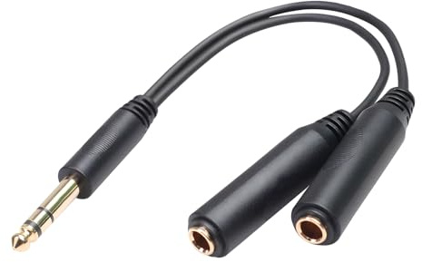 6.35mm (1/4 Inch) TRS Stereo Male to Dual Female Jack Splitter Cable - Gold-Plated Y Adapter for Headphones, Amplifiers, Guitars, and Studio Equipment - 8 Inches