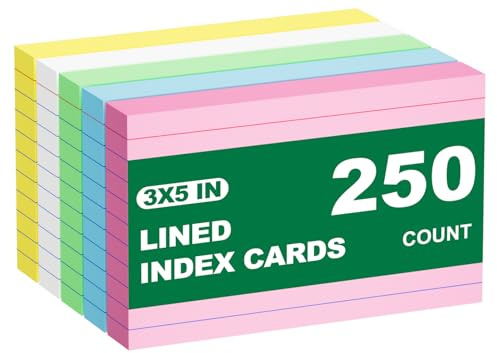 Colored Index Cards 3x5 Inch, 250 Count Ruled Flash Cards for Studying, 50 Pack Of 5, Multilcolor Notecards Lined Flash Cards Bulk, Neon Flashcards Note Cards, 3x5 Index Cards for School, Home, Office