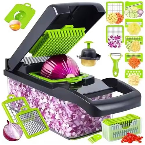 16 in 1 Vegetable Chopper Salad Fruit Mandolin Slicer Food Dicer Cutter Peeler Multi-Function Vegetable Cutter 7 Blades Manual Kitchen Tools & Gadgets