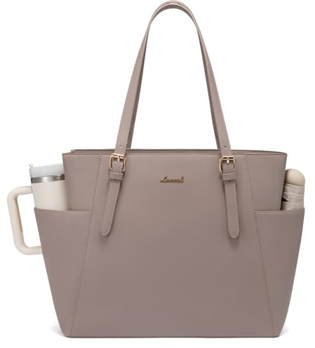 LOVEVOOK Handtasche Damen Groß, PU Leder Arbeitstasche, 15,6 Zoll Laptoptasche, Große Wasserflaschen-Tasche Außen, Lehrertasche, Aktentasche, Stylische Shopper Tasche für Uni, Business, Büro und Reise