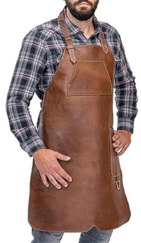 KUWHSIOP Tablier De Travail Robuste en Cuir Pu, Bretelles RéGlables, Résistant à L'Eau, Qualité Supérieure, IdéAl Pour Le Barbecue, La Boucherie Et La Cuisine,Marron,One Size