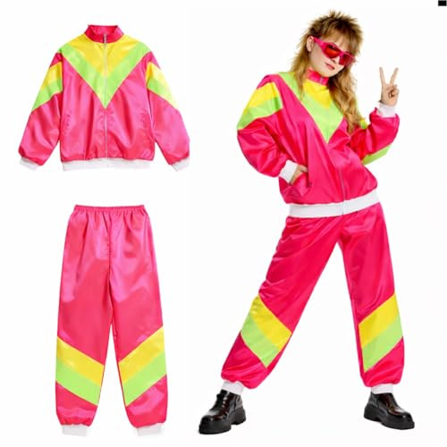 TK Gruppe Timo Klingler Träningskostym Outfit Overall - neon - 80-tal 90-tal år för Retro Bad Taste - Joggingbyxor Herr & Dam - Maskerad & Karneval (M-L, rosa)