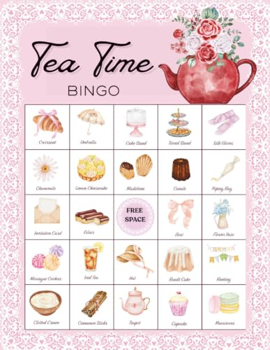 Tea Time Bingo: Game for tea party, friend gathering, bridal shower, event activity