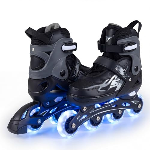 COSTWAY Rollschuhe Kinder, 4 Größen verstellbar, Inline Roller Skates für 7-9 Jahren, Inliner mit leuchtenden Rädern, Kinderrollschuhe drinnen & draußen für Jungen, Mädchen & Anfänger (34-37,Grau)