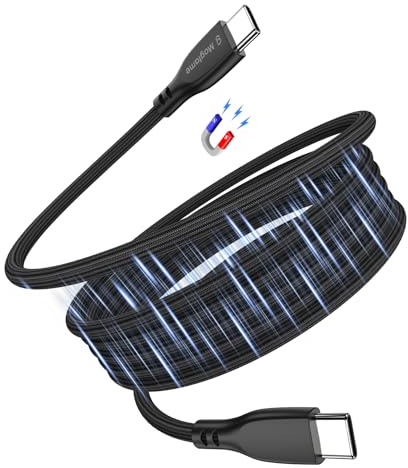 Magtame Magnetiskt lindad USB C till USB C-kabel 60 W, 3,3 FT/1 m självspännande magnetisk laddkabel, typ C-kabel för skrivbord, bil och resor, kompatibel med i-Phone 16/17 Pro Max