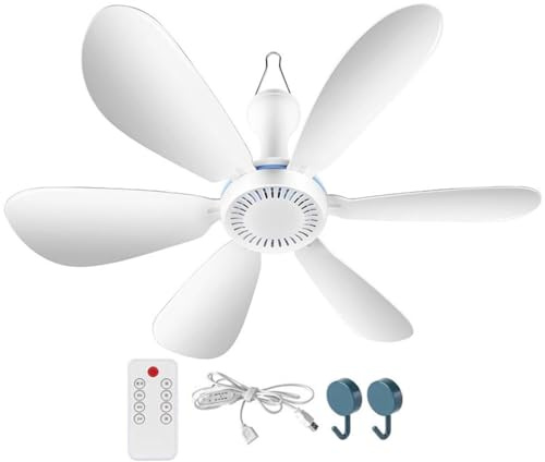 THUCHENYUC Ventilatore Da Soffitto Portatile for Crociera, Ventilatore USB Silenzioso Con Telecomando, 4 Velocità 6 Pale,for Tenda Da Campeggio Camper Gazebo Cabina Dormitorio Domestico