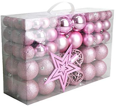 Geschenkestadl 1725S 100 Weihnachtskugeln und Baumspitze Stern (Rosa)
