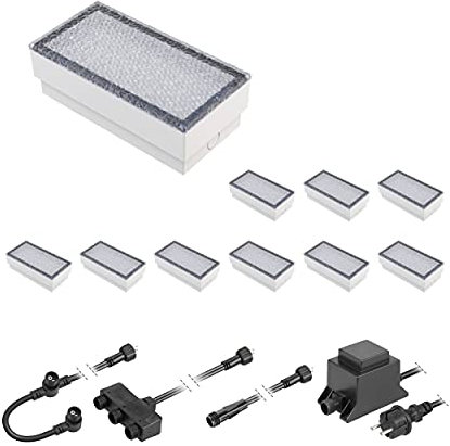 ledscom.de LED Pflaster-Stein Gorgon Boden-Einbauleuchte für außen, 20x10cm, 12V, warm-weiß 10er Set