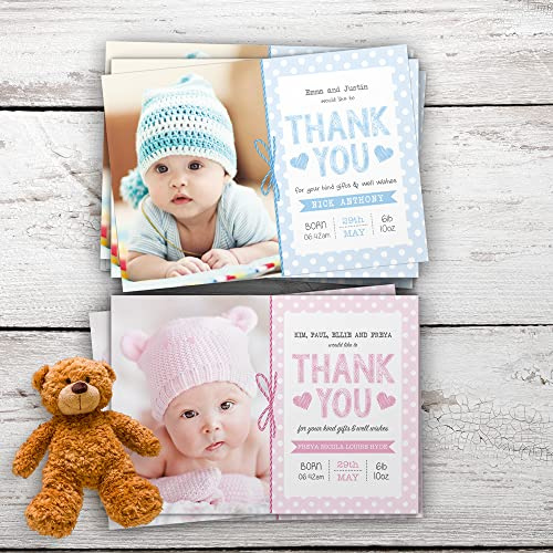 Baby Thank You Cards, Personalised, Birth Announcement, Girl or Boy Thank You Cards (Design 2)