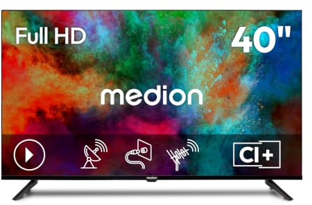 MEDION 100.3 cm 40 Televisor Full HD Triple Tuner DVB-T2 HD DVB-C DVB-S2 2X HDMI USB Temporizador Reposo Reproductor Multimedia VESA Ci+, MD840002