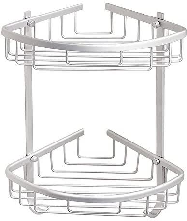 Bohaner Corner Shower Caddy - 2 Tier Bathroom Organizer With 2 Hooks, Adhesive Wall Mounted Storage Shelf, Aluminium Accessories