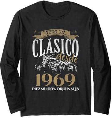 Nacido en 1969-55 Años Cumpleaños Moto Biker Hombre Motero Manga Larga, Unisex para Adultos, Negro, XXL
