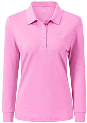 AjezMax Polo Mujer Mangas Largas Tops Algodón Invierno Cálido Trabajo Golf Camiseta Rosa M