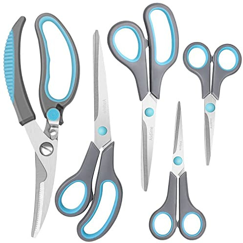 Asdirne Premium Kitchen Scissors Set, Kitchen Shears, Food-Grade Stainless Steel Blades, Ergonomic Rubber Handle, Include 1 Poultry Shears and 4 All Purpose Scissors, 9.1”/9.6/8.5/6.4/5.4
