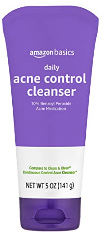 Amazon Basics Acne Treatment Face Wash - Daily Control Cleanser, Maximum Strength 10% Benzoyl Peroxide for Stubborn Breakouts, 5 Ounce