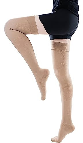 GPAR PREMIUM Calze a compressione medica - Punta chiusa - Coscia alta - Classe 2, 23-32 mmHG -per Vene Varicose, Edema, Dolore alle Gambe, Vene del ragno - Unisex (COLOR: BEIGE, SIZE: M)