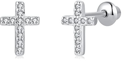 Boucles d'oreillesen croix argent sterling 925 pour Enfant Fille Femme, Boucles d'oreilles Hypoallergéniques Avec Dos de À Vis Sécurité