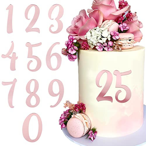 BETESSIN 10Pcs Zahlen Deko Torte 0-9 Rosegold Kuchen Dekoration Geburtstag Acryl Tortendeko Tortenaufsatz Kuchen Topper Set für Party Hochzeit Jubiläum Feier