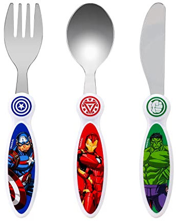 Avengers - Cubiertos para Niños, Cubertería Infantil (3 piezas, cuchillo, tenedor y cuchara)