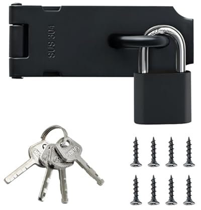 Sayayo Catenaccio Porta in Legno Serratura Porta Chiavistello Nero, Lucchetto Hasp Con Lucchetto e Chiave per Camera da Letto, Armadio, Cassetto, Acciaio Inossidabile 108 MM, EMST009-B