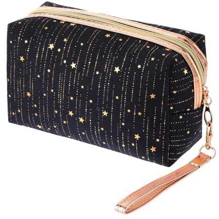 Petite Trousse De Toilette Trousse De Maquillage Motif D'étoile à Paillettes avec Fermeture éclair Et Chaîne Portable Et Multifonctionnel pour L'école Voyage Travail (Noir)
