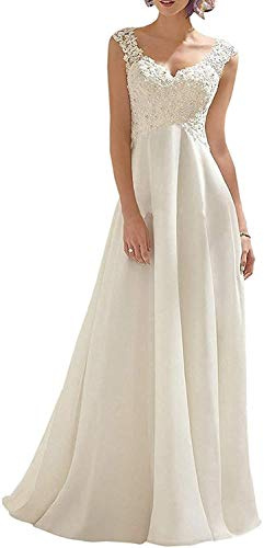 OLLWBYDM Abito da Sposa con Scollo a V per Abito da Sposa Vintage, Avorio, 40