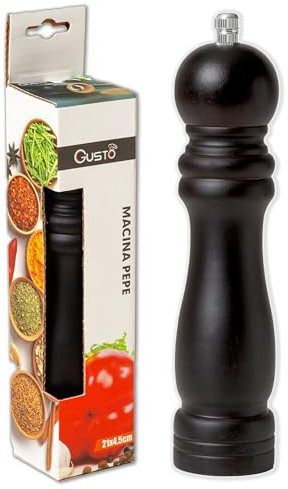 IPEA Macinapepe Manuale in Legno Nero per Pepe, Peperoncino e Sale - Altezza 21 CM - Macina Pepe Classico da Cucina con Smerigliatrice in Metallo per Macinare Spezie, Cumino, Sesamo, Paprika