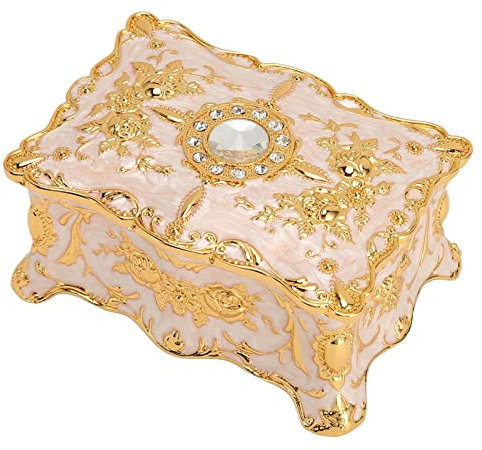 Schmuckschatulle Vintage, Schmuckkasten Groß Antik Jewelry Box Schmuckkästchen Schmuckbox Schmuckkästen mit Deckel für Ringe Halsketten und Ohrringe (goldweiß)