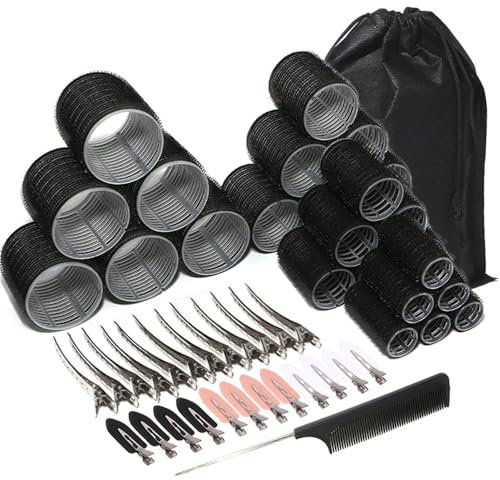 50pcs Hair Rollers - Velcro Large, Medium, Small for Long, Short Hair With 12 Duck Bill and 12 No Bend Clips