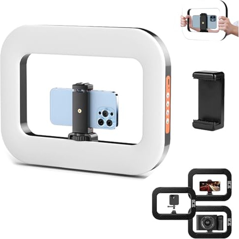 Yaslayp Rechargeable Selfie Portable Ring Light,Smartphone Video Rig with Ligh,Handheld Ring Light for iPhone/Phone/Camera,Ideal for Live Streaming/Vlogging/Makeup