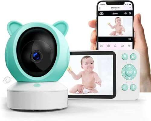 Duckdik Monitor de Bebé 2K/3MP con Cámara y Audio, Pantalla de 5, Visión Nocturna, Detección de Movimiento y Llanto, Audio Bidireccional, App Movil, Sensor de Temperatura y Humedad, Nanas