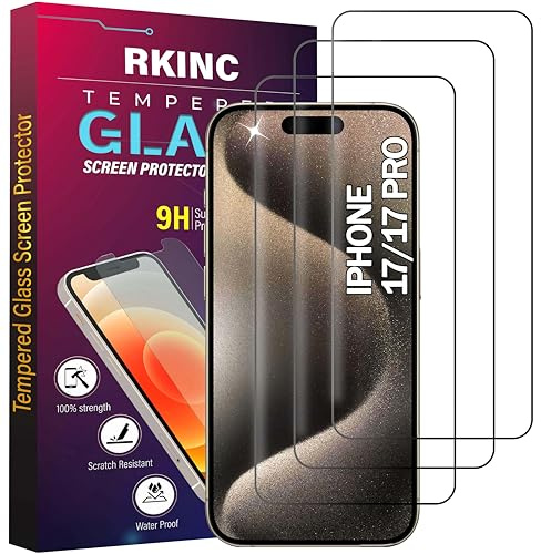 RKINC skärmskydd [3-Pack] för iPhone 17, 17 Pro, Härdat Glasfilm Screen Protector, 0.33mm [Anti-Scratch][Anti-Shatter][Bubble-Free]