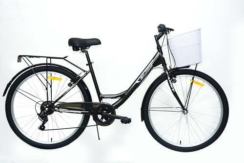 DEPORBIKES ️ Fahrrad für Damen, 66 cm (26 Zoll), Fahrrad mit 7 Gängen, Korb und Gepäckträger, elegant und bequem für Damen (Grau)