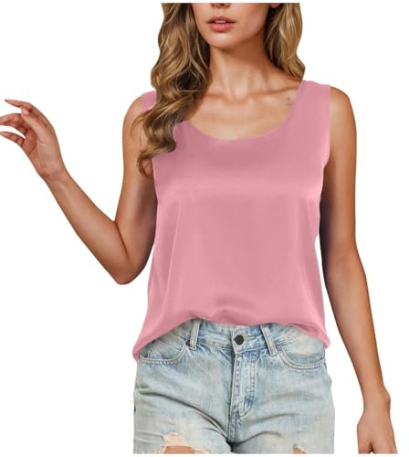 Gilet girocollo da donna UK eleganti camicie senza maniche in raso setoso canotte da donna canotte da donna camicetta casual ampia 2026 abiti alla moda per uscire top gilet di seta canotta