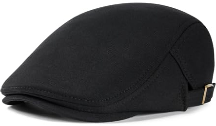 VOBOOM Men Newsboy Cap Cotton Flat Ivy Gatsby Driving Hat (Black)