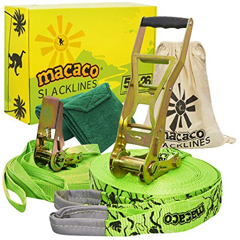 Macaco Unisex's Slackline kit Long with Training line, Green, 26M