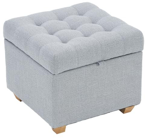LEITING Large Storage Ottoman Toy Box Chair Seat Foot Stool Footstool Footrest Cube Pouffe Upholstered with Linen Fabric Cover (Grey-B2)
