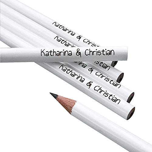 KATINGA 25x Weiße Bleistifte mit Wunschgravur, 17.5cm, lackiert (25er)