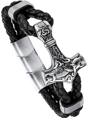 FaithHeart flätat läderarmband för män, magnetiska armband med vikingators/skalle berlock, storlek 19-23 cm, gotiska smycken för män pojkar pappa (presentask)