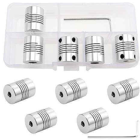 YIXISI 5 Pezzi Accoppiamenti Flessibili da 5mm a 8mm, NEMA 17 Albero Flessibile Giunto, Lega Alluminio Flessibile Accoppiatore, per RepRap stampante 3D CNC Macchina, 1 Chiavi a Allen Wrench