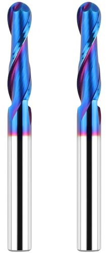 EANOSIC 2 STÜCKE Hartmetall-Kugelfräser 1/4 Zoll Schaft, CNC-Fräser Bits Fräswerkzeuge mit Nano-Blau-Beschichtung für Seitenfräsen, Schaftfräsen, Fertigbearbeitung