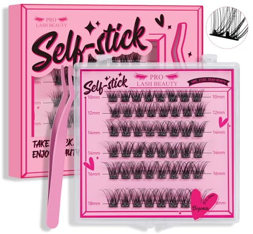 Self Adhesive Eyelashes 40Pcs Lash Clusters Press On Lashes Self Stick Cluster Lashes Pre Glued Eyelash Clusters No Glue No Remover Needed Easy to Apply Save Time (Begonia,D-10-18mix)