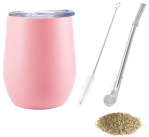SVUPUE Yerba Mate, tasse à maté en acier inoxydable, 360 ml, adaptée au thé maté, au café et au thé aux fruits, rose