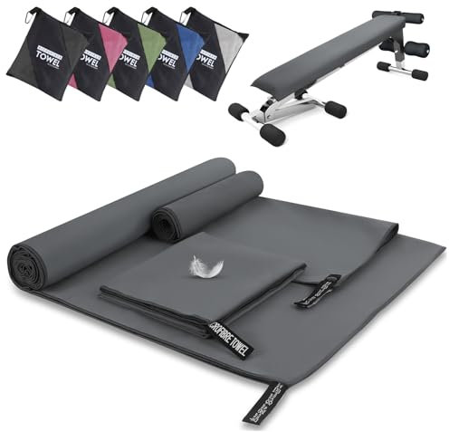 Erichero Mikrofaser Handtuch 3er Set, 180x80cm Mikrofaser Badetuch Groß+ 2 Stück 80x40cm Klein Sporthandtuch, Farbecht Schnelltrocknend Handtuch Fitnessstudio, Strandhandtuch(Dunkelgrau)