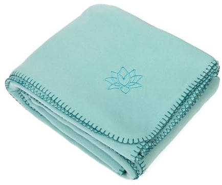 Bodhi ASANA Manta de yoga suave y cálida, manta de meditación para Shavasana, de forro polar con bordado de loto, manta para sofá y manta, 150 x 200 cm (azul mineral)