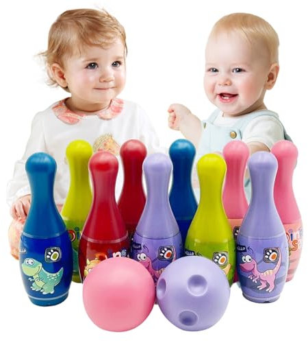 Smavles 12 Stück Bowling Set, Kegelspiel für Kinder Ball Set mit 10 Kegel und 2 Bälle Bowling Set Mini Drin und Draußen Spielzeug Geschenke Spiele ab 3 Jahre Mädchen Junge