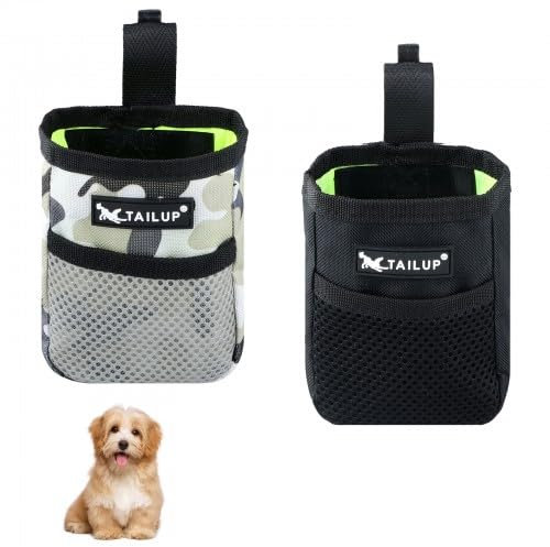Dokeno Leckerlibeutel für Hunde 2 Stück, Futterbeutel Hunde mit Taillengürtel Clip Freihändig Leckerlitasche für Schnelles Belohnen Oxford Futterbeutel für Hundetraining (Schwarz, Tarnung)