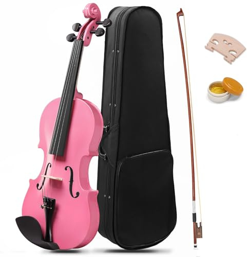 LALAHO 4/4 Violin for Beginners Students, Full Size Violin, Acoustic Fiddle Set with Portable Case, Premium Bow, Premium Rosin (Pink)