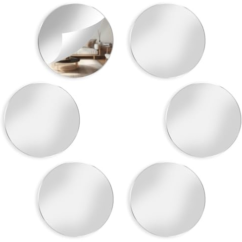 JIYIN 6 stycken akryl rund spegel, självhäftande spegelplattor spegelblad akryl spegel väggklistermärken väggspegel dekorativ spegel liten spegel för vägg badrum kök vardagsrum